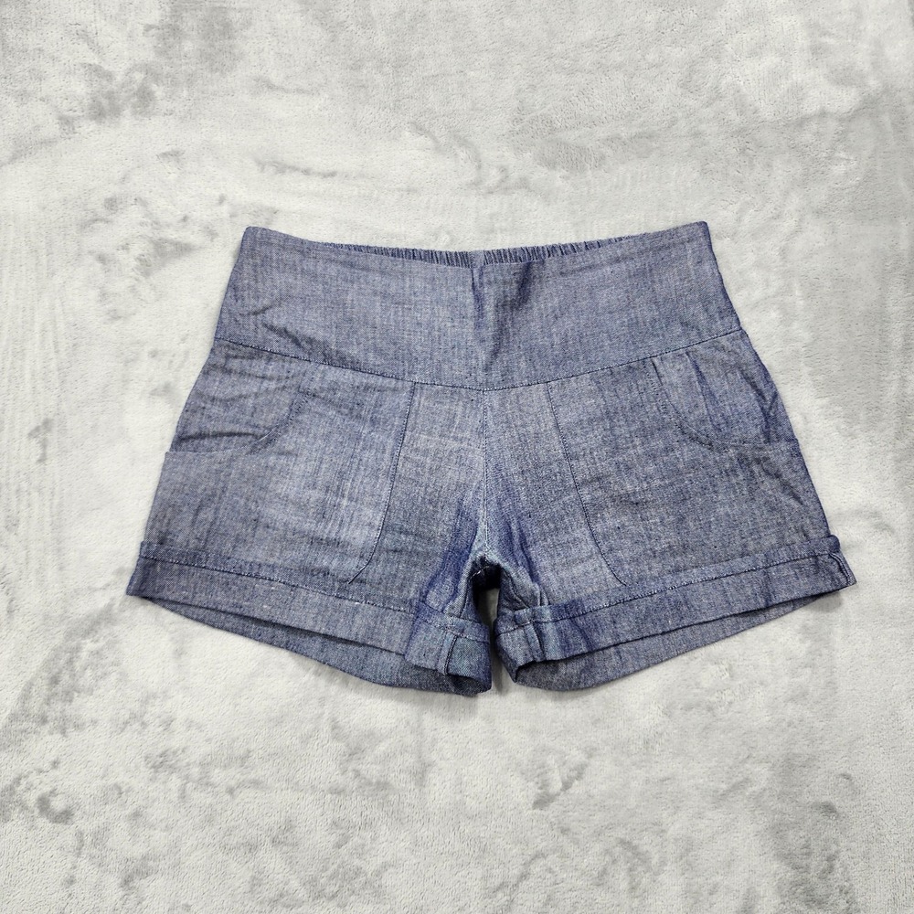 Passion Lilie Shorts Womens S Blue High Waist Chambray Pull On Cuffed Casual